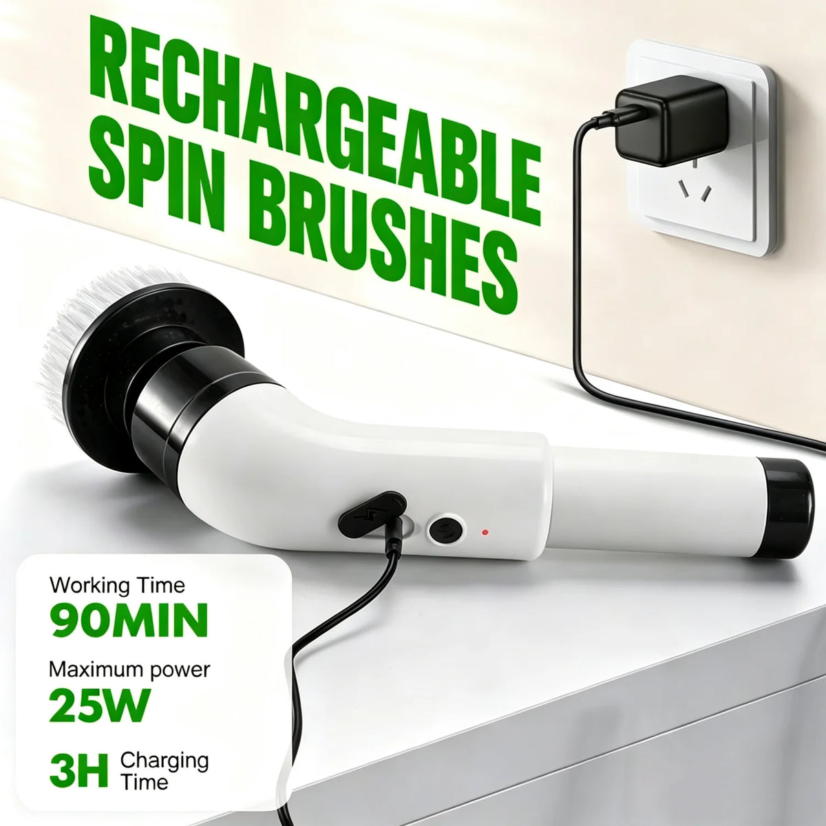Cordless Electric Spin Scrubber - 500RPM Power Cleaner for Bathrooms, Showers, and Tiles with 9 Brush Heads, Rechargeable for Grout, Floor, and Sink Cleaning