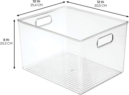 Clear Storage Bins with Handles, Set of 4