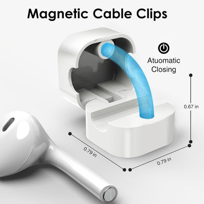 6-Pack Magnetic Cable Management Clips - Organizer for USB Charger Cables, Ideal for Office, Home, Car, and Desk (White)