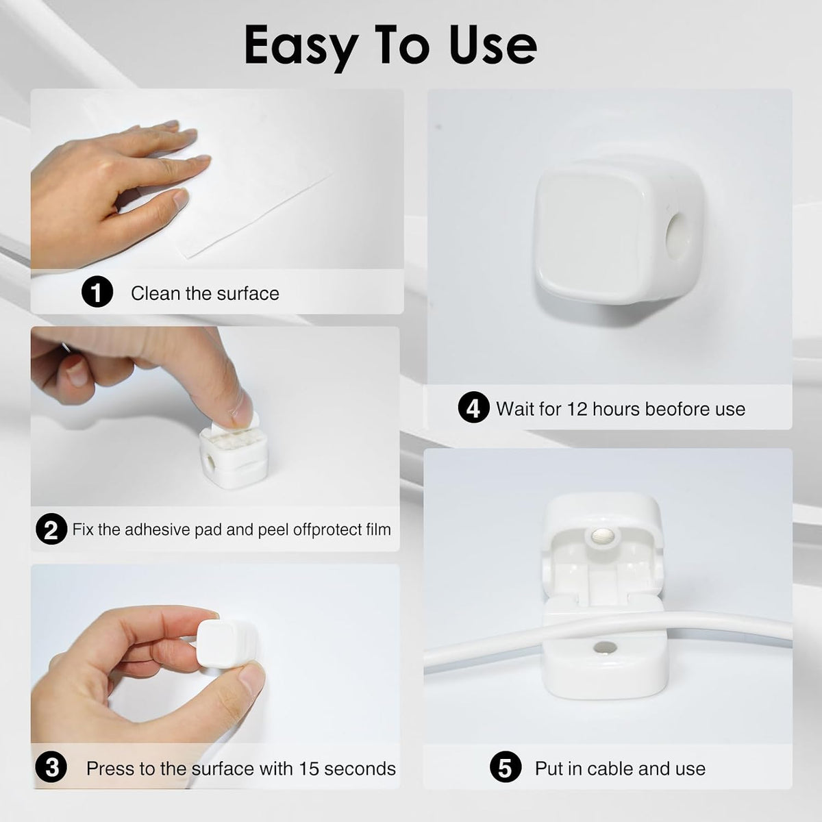 6-Pack Magnetic Cable Management Clips - Organizer for USB Charger Cables, Ideal for Office, Home, Car, and Desk (White)