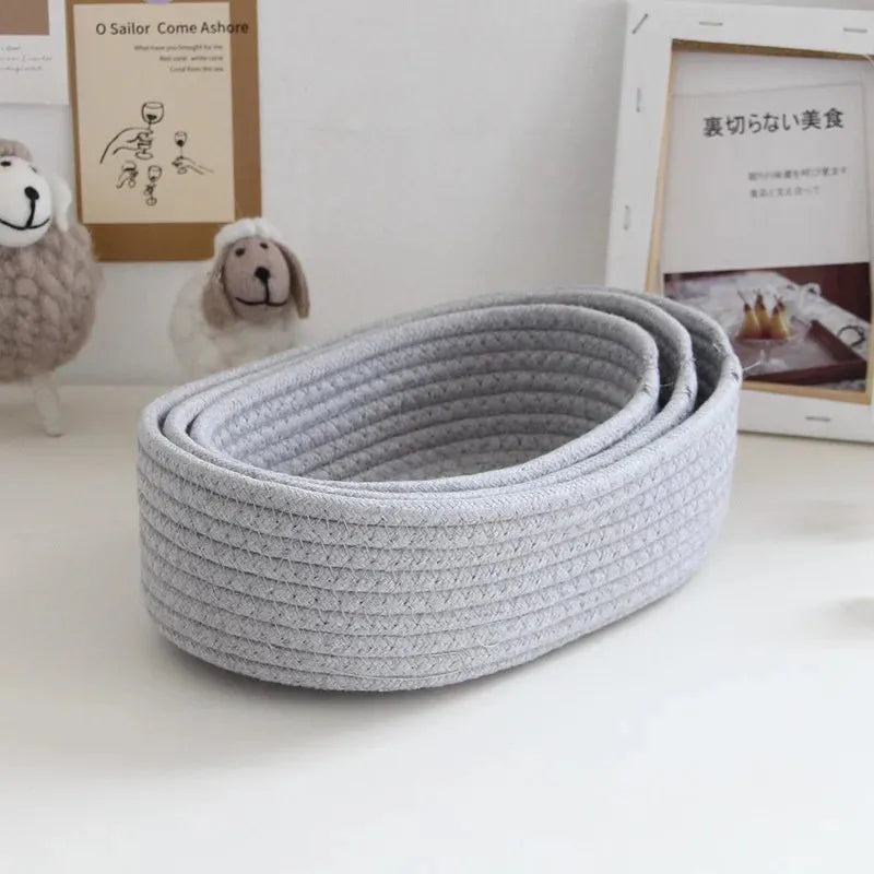 Nordic Cotton Rope Woven Storage Baskets for Organizing Desktop Sundries, Keys, and Cosmetics