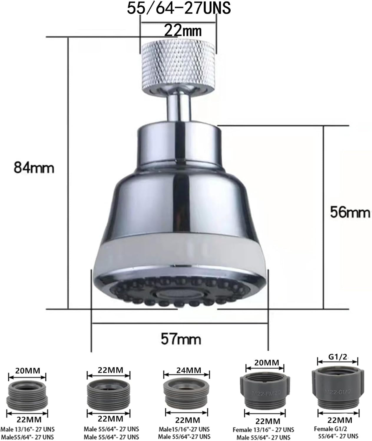 4-Function Faucet Aerator with 360-Degree Swivel Sprayer Attachment, Chrome Finish, 55/64 Inch Female Thread