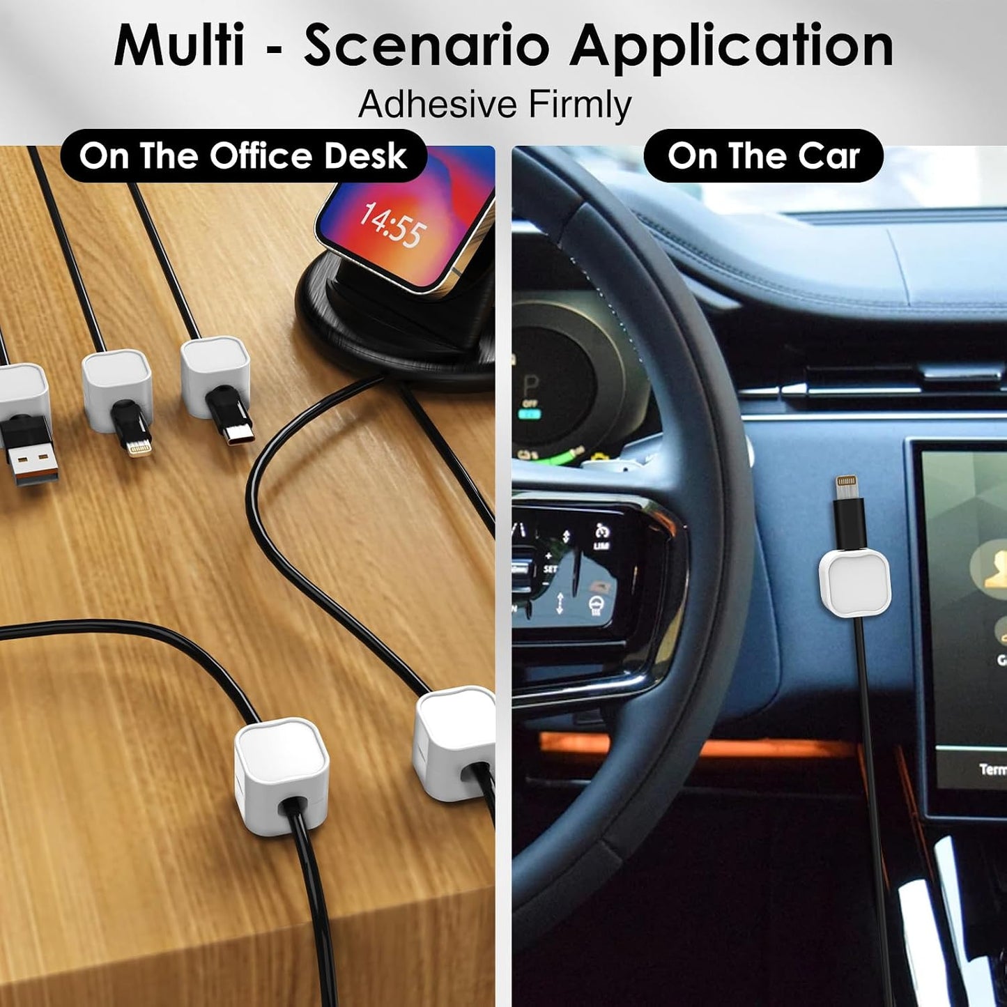 6-Pack Magnetic Cable Management Clips - Organizer for USB Charger Cables, Ideal for Office, Home, Car, and Desk (White)