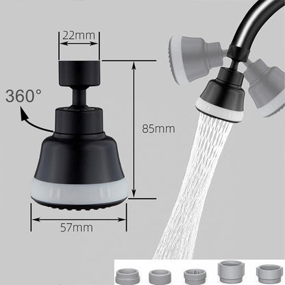 4-Function Faucet Aerator with 360-Degree Swivel Sprayer Attachment, Kitchen Sink Faucet Extender, 55/64 Inch Female Thread (Black)