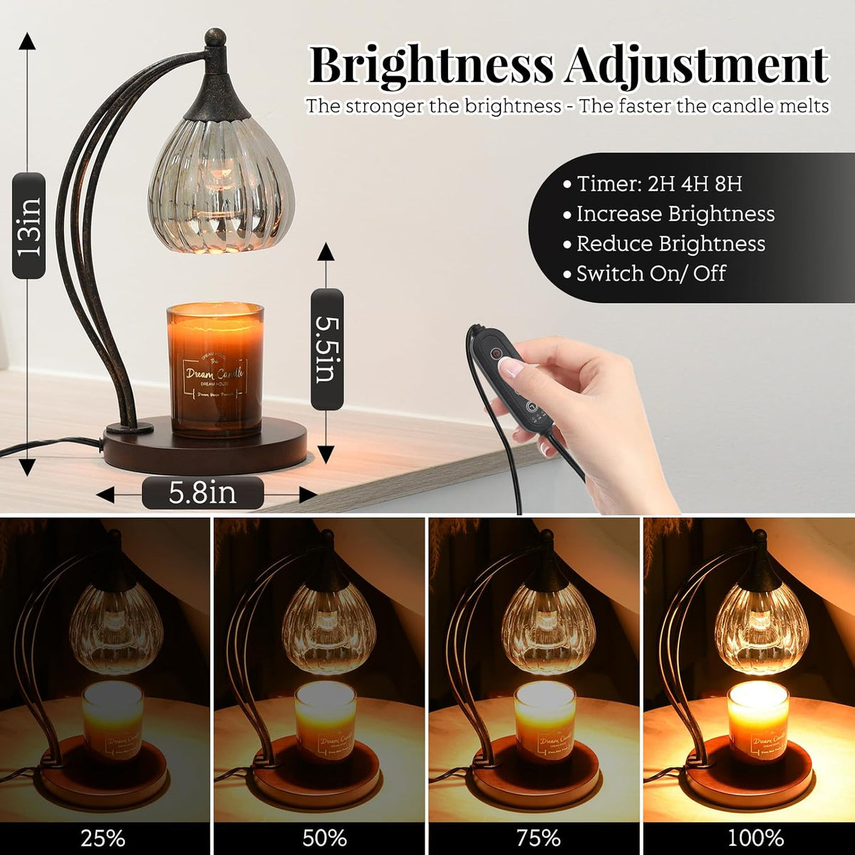 Candle Warmer Lamp with Timer and Dimmer - Electric Lamp for Jar Candles with Two Bulbs - Ideal for Scented Wax and Valentine's Day Gifts - Elegant Silver Home Decor for Women