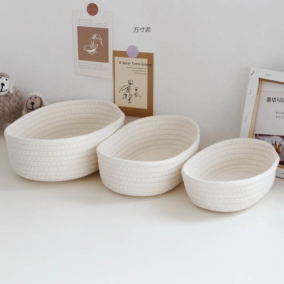 Nordic Cotton Rope Woven Storage Baskets for Organizing Desktop Sundries, Keys, and Cosmetics