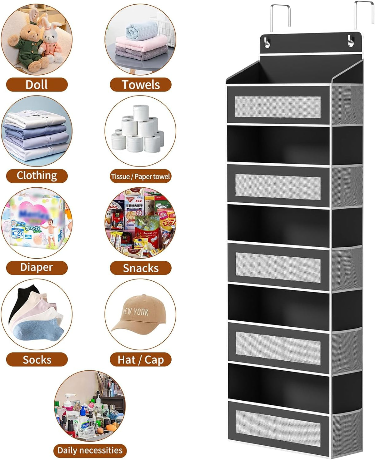 5-Tier Over-the-Door Organizer with 44 lb Capacity for Standard Doors