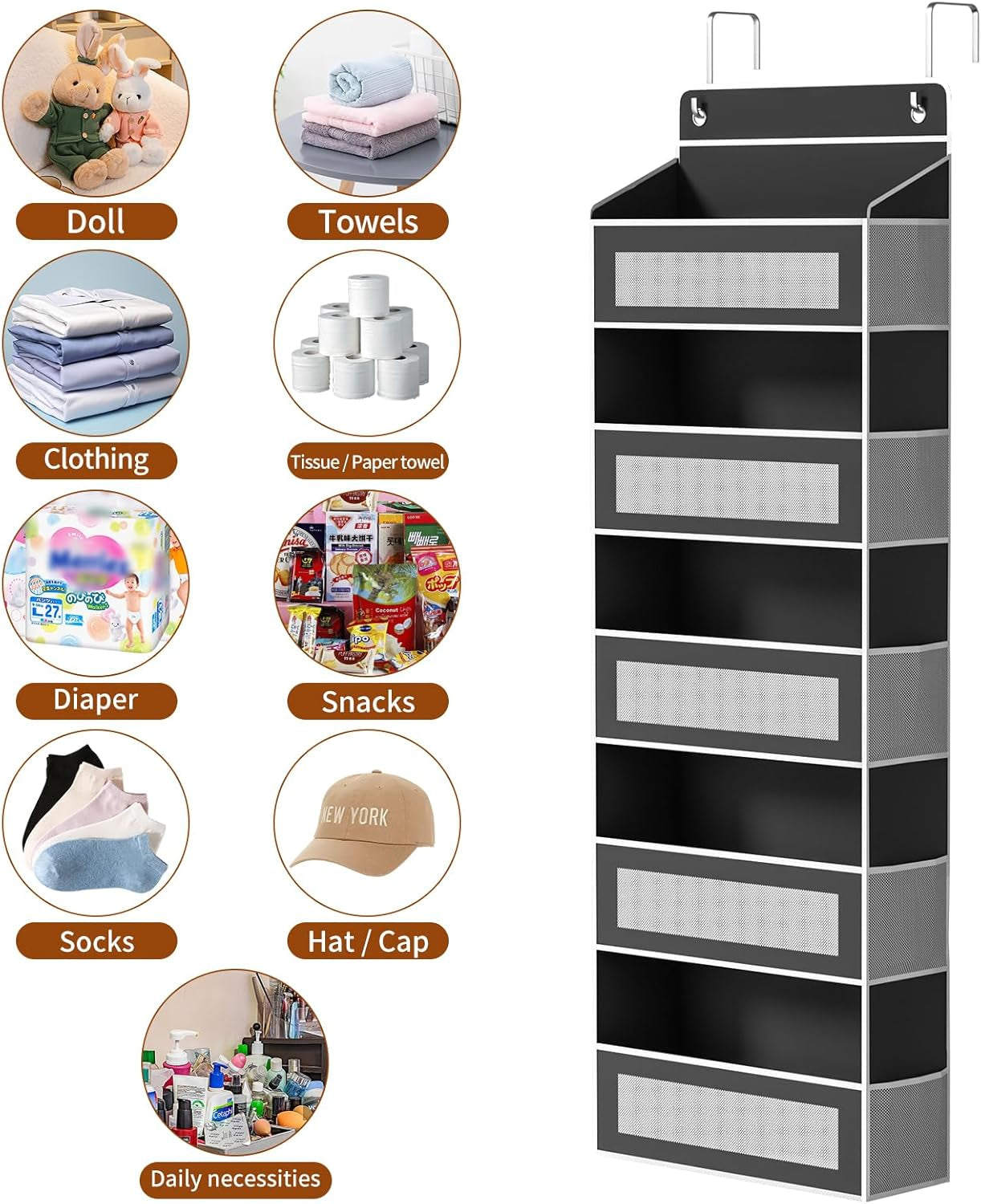 5-Tier Over-the-Door Organizer with 44 lb Capacity for Standard Doors