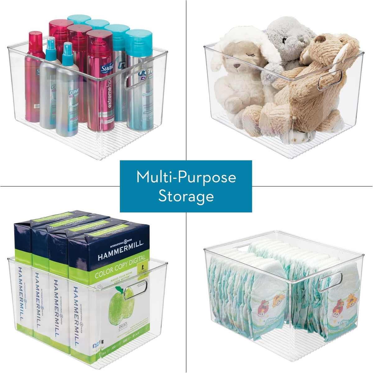 Clear Storage Bins with Handles, Set of 4