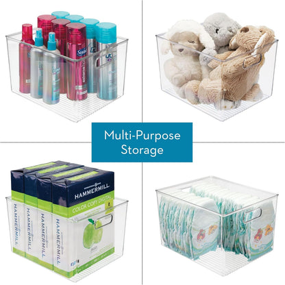 Clear Storage Bins with Handles, Set of 4