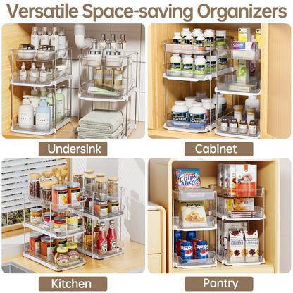 2-Pack 3-Tier Stackable Pull-Out Under Sink Organizer for Bathroom and Kitchen Pantry, White