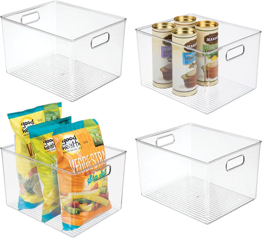 Clear Storage Bins with Handles, Set of 4