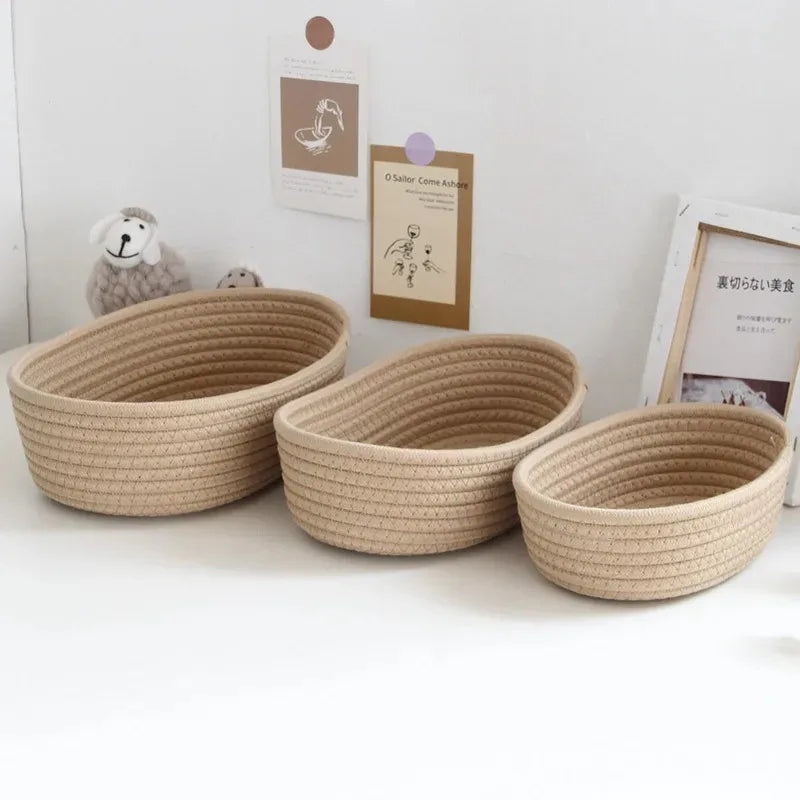 Nordic Cotton Rope Woven Storage Baskets for Organizing Desktop Sundries, Keys, and Cosmetics