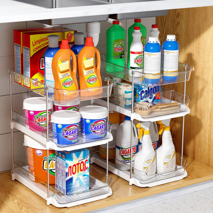 2-Pack 3-Tier Stackable Pull-Out Under Sink Organizer for Bathroom and Kitchen Pantry, White
