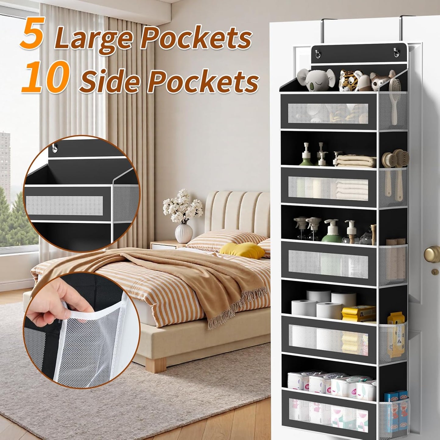 5-Tier Over-the-Door Organizer with 44 lb Capacity for Standard Doors