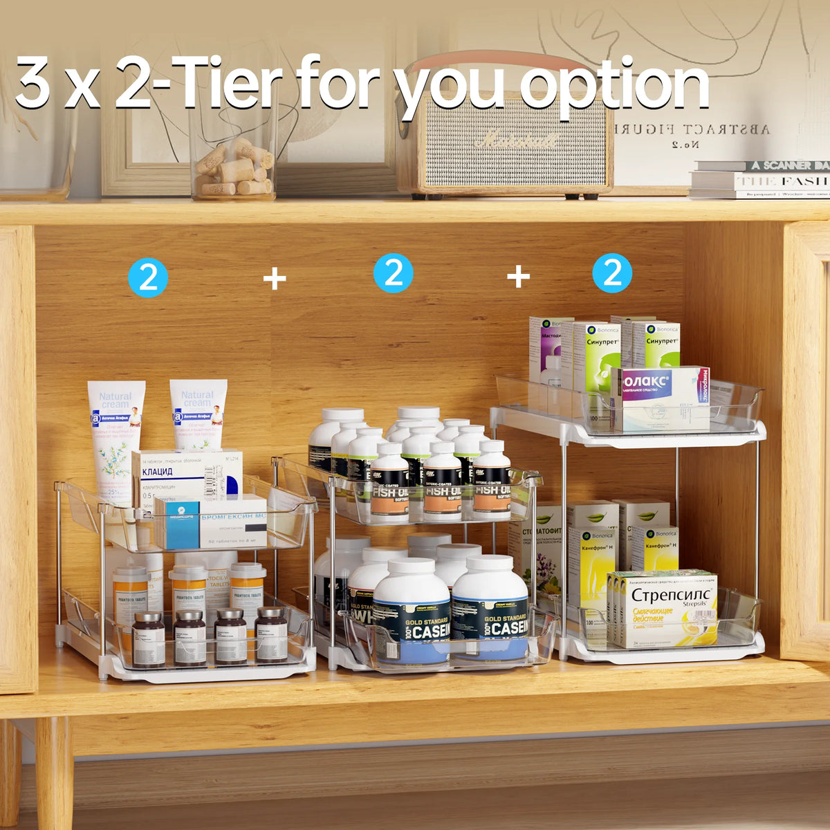2-Pack 3-Tier Stackable Pull-Out Under Sink Organizer for Bathroom and Kitchen Pantry, White