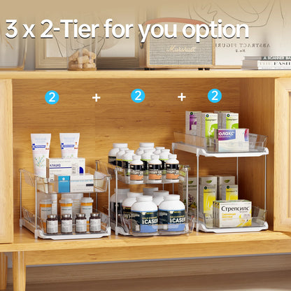 2-Pack 3-Tier Stackable Pull-Out Under Sink Organizer for Bathroom and Kitchen Pantry, White