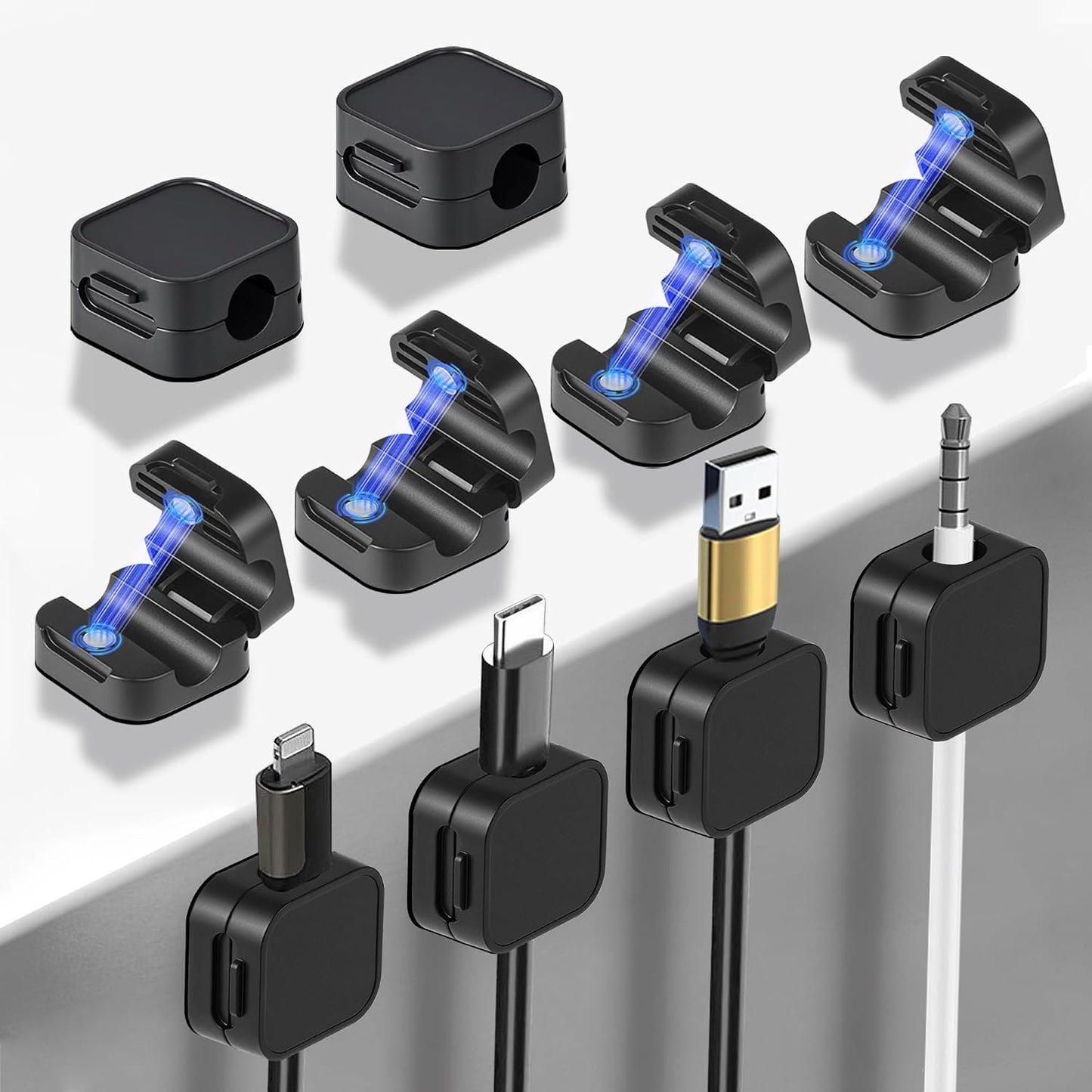 10-Pack Strong Adhesive Cable Management Clips for Organizing Phone Charging and Magnetic Cables - Easy to Open, Suitable for Desk, Wall, Office, Car, and Nightstand (Black)