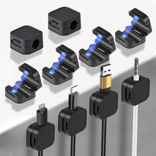 10-Pack Strong Adhesive Cable Management Clips for Organizing Phone Charging and Magnetic Cables - Easy to Open, Suitable for Desk, Wall, Office, Car, and Nightstand (Black)