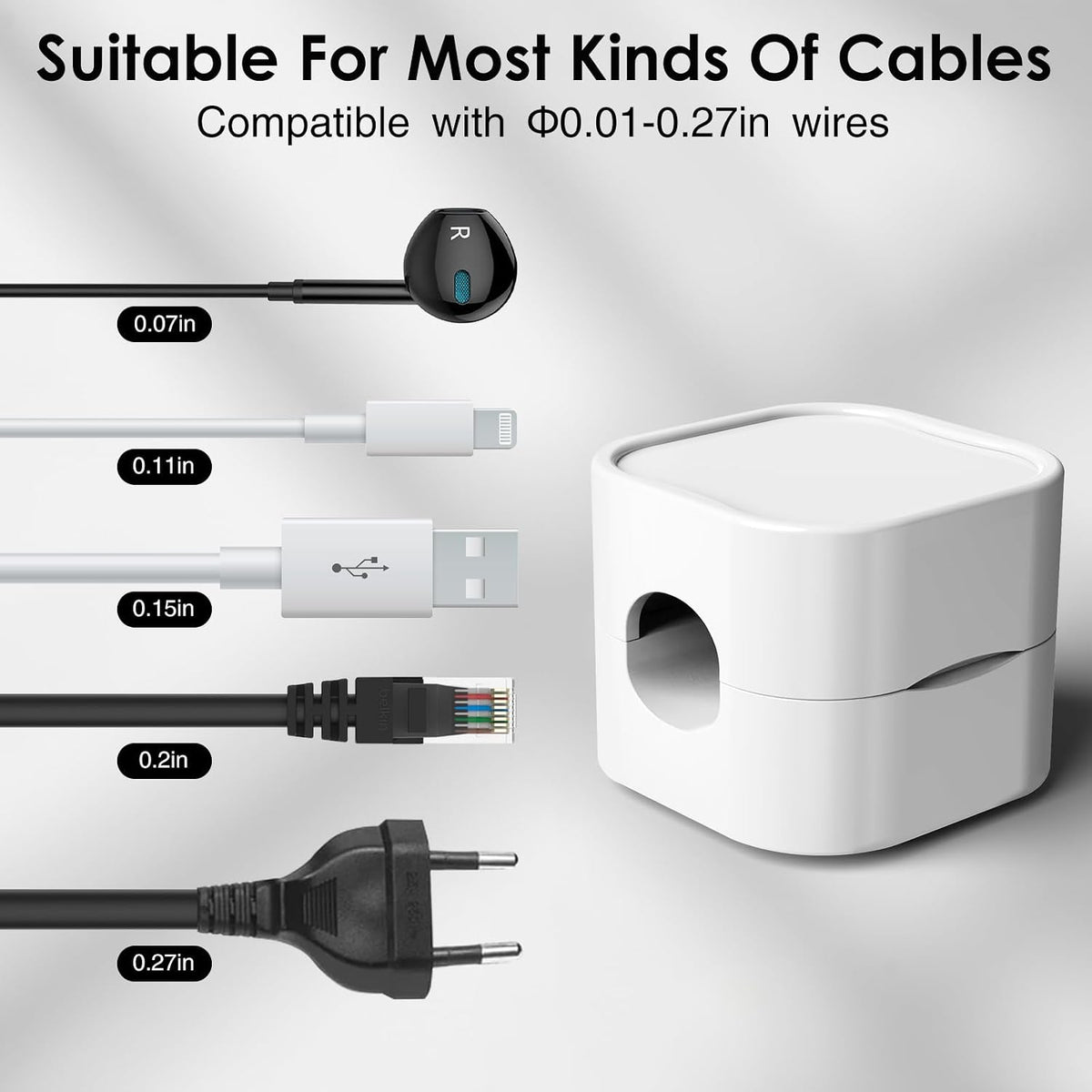 6-Pack Magnetic Cable Management Clips - Organizer for USB Charger Cables, Ideal for Office, Home, Car, and Desk (White)