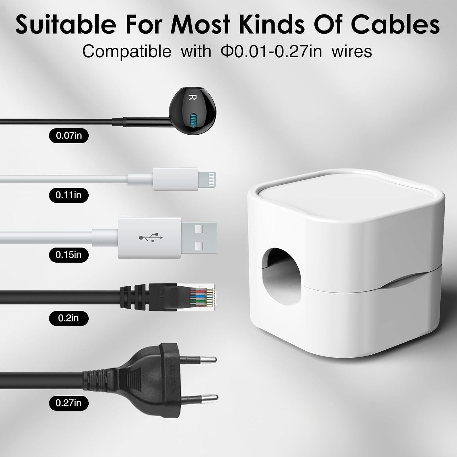 6-Pack Magnetic Cable Management Clips - Organizer for USB Charger Cables, Ideal for Office, Home, Car, and Desk (White)
