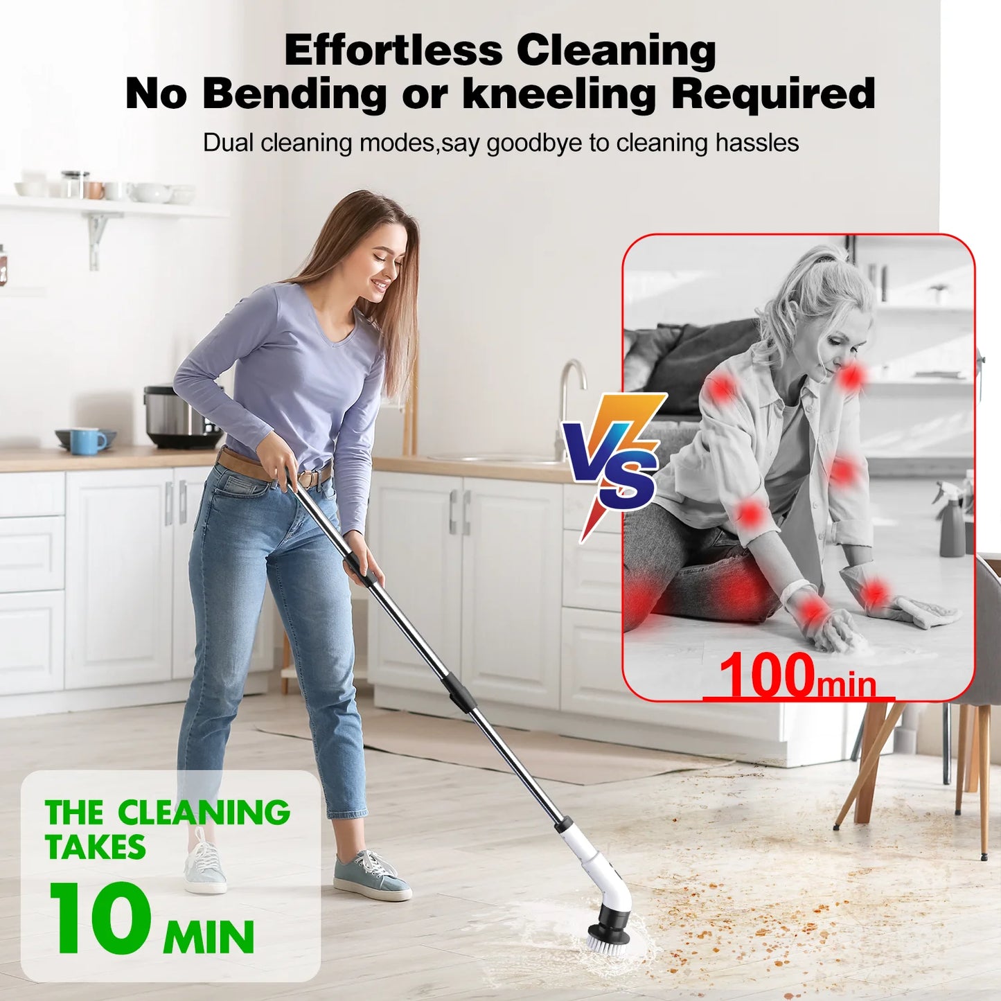 Cordless Electric Spin Scrubber - 500RPM Power Cleaner for Bathrooms, Showers, and Tiles with 9 Brush Heads, Rechargeable for Grout, Floor, and Sink Cleaning