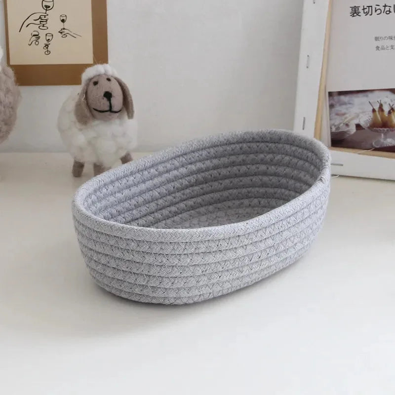 Nordic Cotton Rope Woven Storage Baskets for Organizing Desktop Sundries, Keys, and Cosmetics