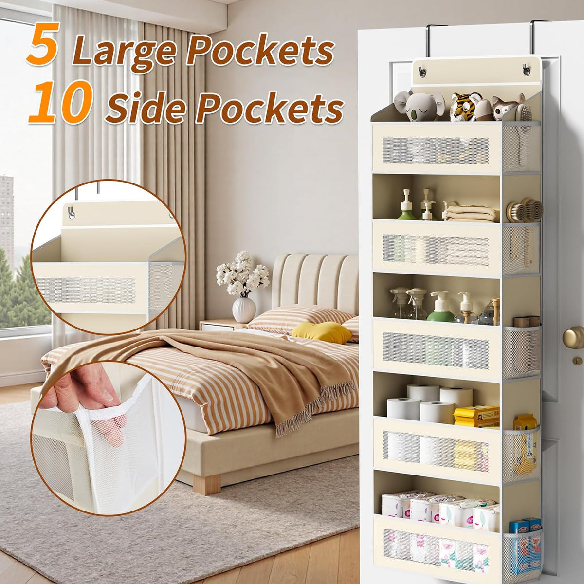 5-Tier Over-the-Door Organizer with 44 lbs Capacity for Standard Doors