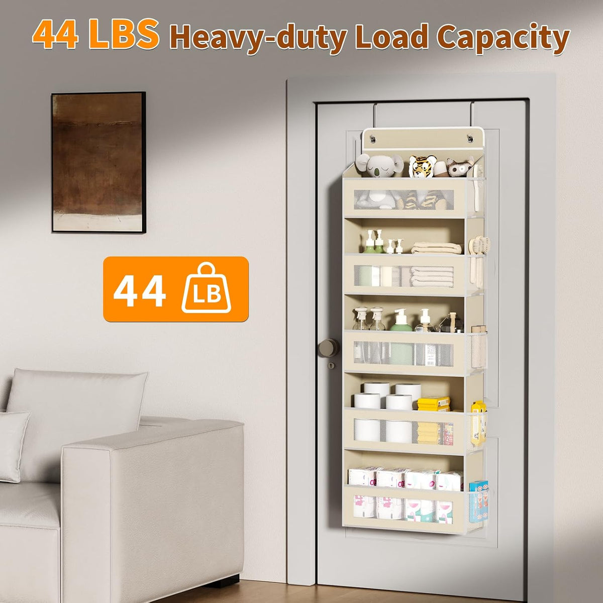 5-Tier Over-the-Door Organizer with 44 lbs Capacity for Standard Doors