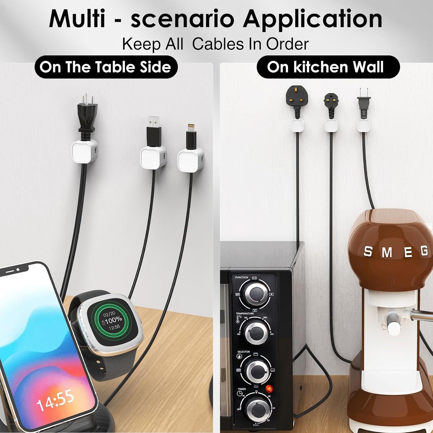 6-Pack Magnetic Cable Management Clips - Organizer for USB Charger Cables, Ideal for Office, Home, Car, and Desk (White)