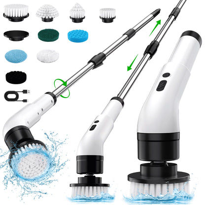 Cordless Electric Spin Scrubber - 500RPM Power Cleaner for Bathrooms, Showers, and Tiles with 9 Brush Heads, Rechargeable for Grout, Floor, and Sink Cleaning