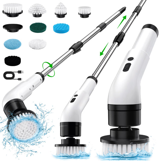 Cordless Electric Spin Scrubber - 500RPM Power Cleaner for Bathrooms, Showers, and Tiles with 9 Brush Heads, Rechargeable for Grout, Floor, and Sink Cleaning