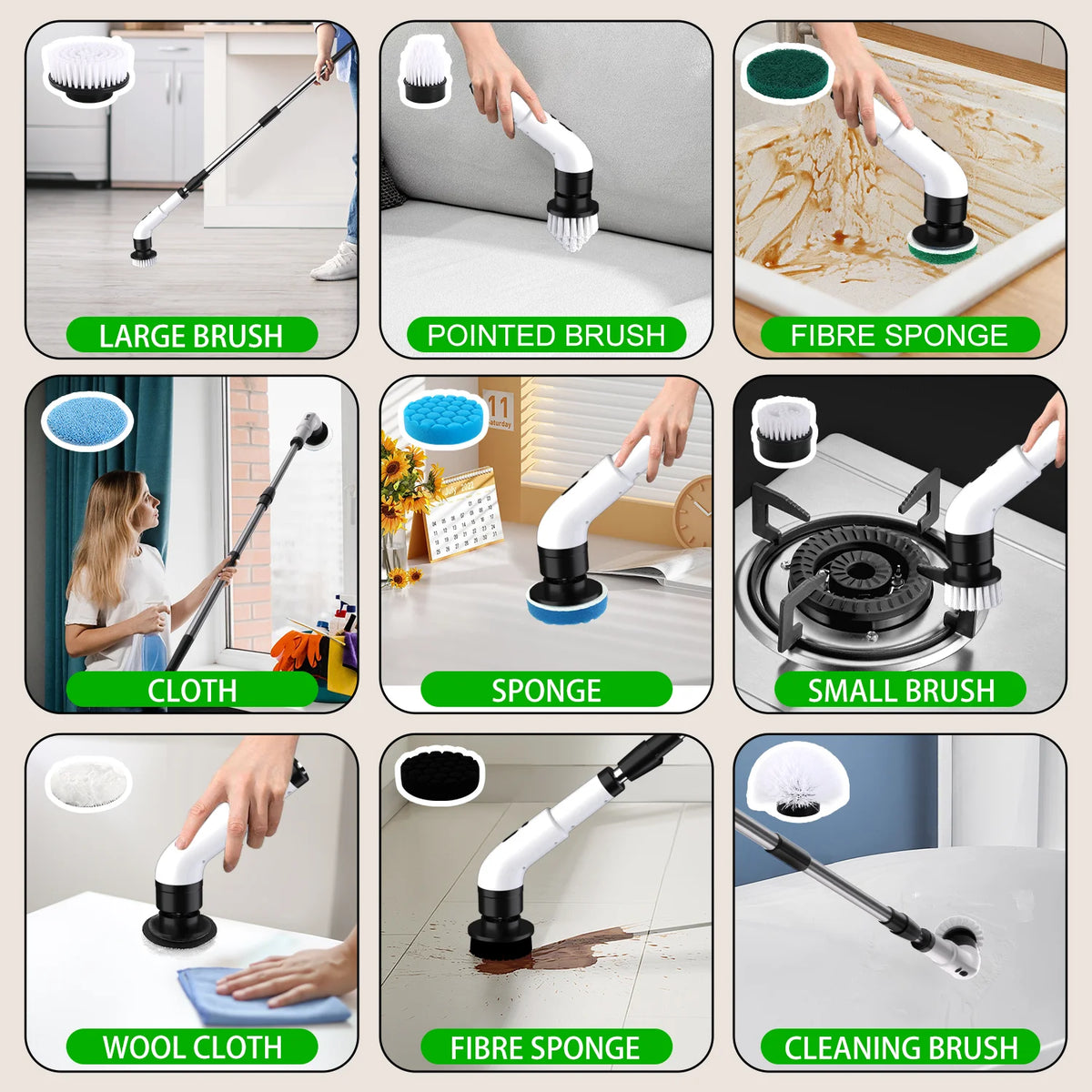 Cordless Electric Spin Scrubber - 500RPM Power Cleaner for Bathrooms, Showers, and Tiles with 9 Brush Heads, Rechargeable for Grout, Floor, and Sink Cleaning