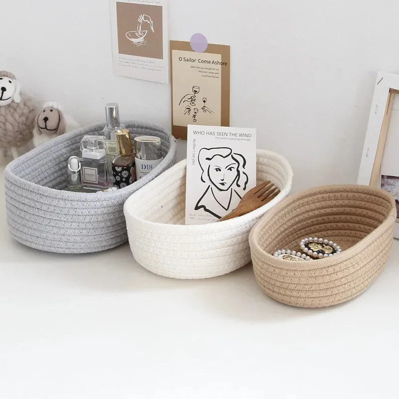 Nordic Cotton Rope Woven Storage Baskets for Organizing Desktop Sundries, Keys, and Cosmetics