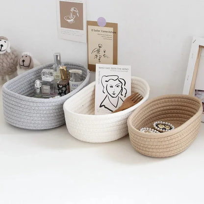 Nordic Cotton Rope Woven Storage Baskets for Organizing Desktop Sundries, Keys, and Cosmetics
