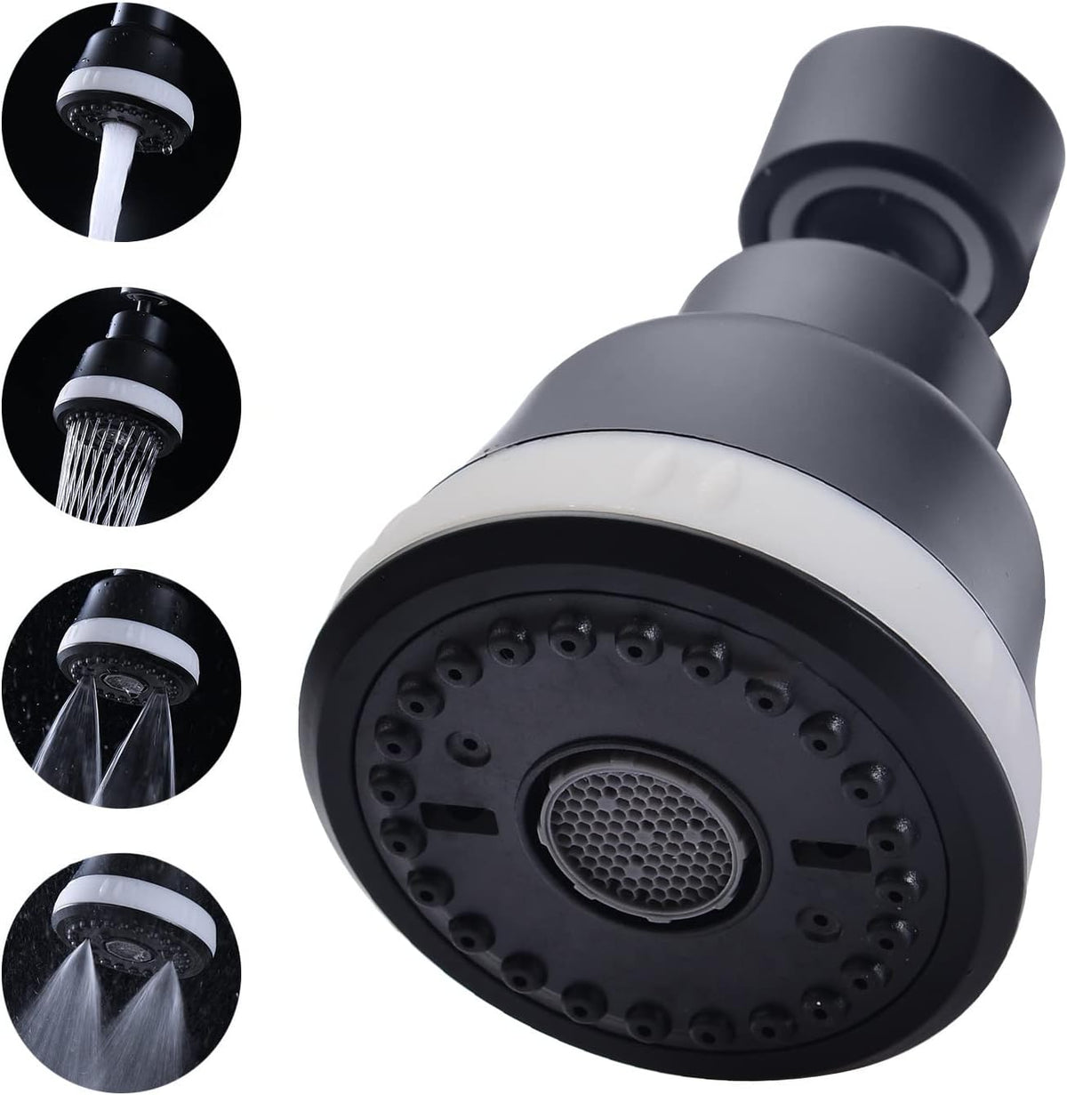 4-Function Faucet Aerator with 360-Degree Swivel Sprayer Attachment, Kitchen Sink Faucet Extender, 55/64 Inch Female Thread (Black)