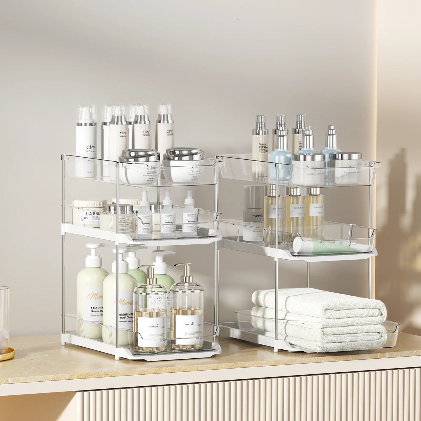 2-Pack 3-Tier Stackable Pull-Out Under Sink Organizer for Bathroom and Kitchen Pantry, White