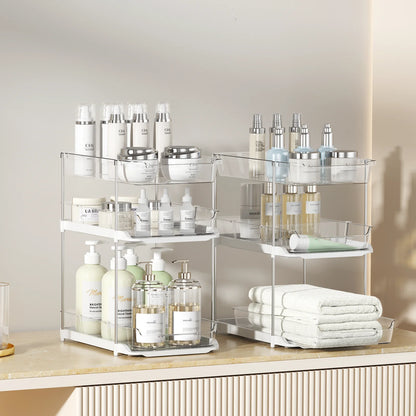 2-Pack 3-Tier Stackable Pull-Out Under Sink Organizer for Bathroom and Kitchen Pantry, White